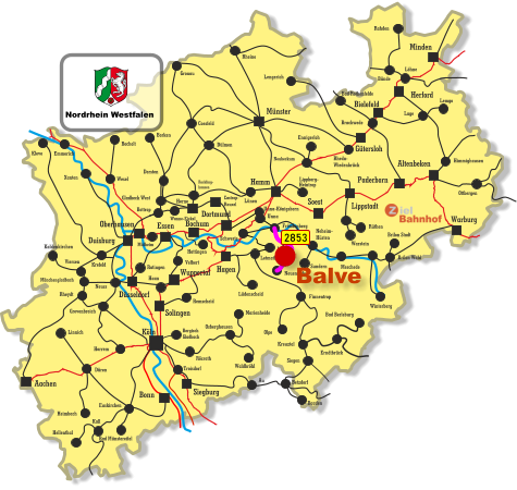 Unna-Königsborn Letmathe Iserlohn Castrop- Rauxel Unna Himmighausen Rheydt Remscheid Bergisch Gladbach Bocholt Borken Dorsten Wesel Xanten Mönchengladbach Kleve Viersen Emmerich Münster Warburg Altenbeken Paderborn Lippstadt Soest Siegburg Aachen Haan Ratingen Bonn Minden Herford Bielefeld Gütersloh Hamm Dortmund Duisburg Essen Mülheim Oberhausen Bochum Hagen Wuppertal Solingen Düsseldorf Köln Gronau Lünen Bottrop Gladbeck West Herne Reckling- hausen Kaldenkirchen Neuss Krefeld Grevenbroich Horrem Düren Kall Hellenthal Heimbach Linnich Euskirchen Bad Münstereifel Au Marienheide Lüdenscheid Fröndenberg Rüthen Warstein Lippborg- Heintrop Neubeckum Ennigerloh Neuenrade Sundern Neheim- Hüsten Finnentrop Olpe Schwerte Wanne-Eickel Meschede Winterberg Brilon Stadt Brilon Wald Siegen Kreuztal Waldbröhl Osberghausen Betzdorf Daaden Erndtbrück Troisdorf Bad Berleburg Ottbergen Dülmen Coesfeld Löhne Lage Lemgo Brackwede Rheda- Wiedenbrück Bad Rothenfelde Bünde Lengerich Rheine Rahden Hattingen Velbert Rösrath 2853 Nordrhein Westfalen Balve