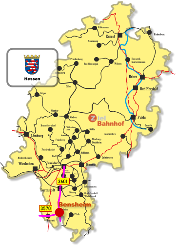 Baunatal- Guntershausen Bebra Kassel Wiesbaden Darmstadt Bad Hersfeld Fulda Hanau Limburg Frankfurt Wetzlar Gießen Haiger Cölbe Frankenberg Battenberg Eichenberg Volkmarsen Naumburg Bad Wildungen Wabern Gersfeld Schlüchtern Friedberg Niedernhausen Friedrichsdorf Brandoberndorf Nidda Beienheim Wölfersheim- Södel Gelnhausen Glauburg- Stockheim Nidderau Bad Vilbel Babenhausen Dieburg Dietzenbach Rödermark- Ober Roden Dreieich- Buchschlag Groß-Umstadt Wiebelsbach Fürth Bensheim Bürstadt Ffm-Höchst 36010 3570 Bensheim Hessen
