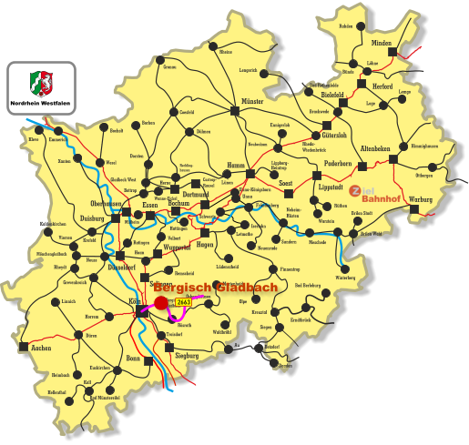Unna-Königsborn Letmathe Iserlohn Castrop- Rauxel Unna Himmighausen Rheydt Remscheid Bergisch Gladbach Bocholt Borken Dorsten Wesel Xanten Mönchengladbach Kleve Viersen Emmerich Münster Warburg Altenbeken Paderborn Lippstadt Soest Siegburg Aachen Haan Ratingen Bonn Minden Herford Bielefeld Gütersloh Hamm Dortmund Duisburg Essen Mülheim Oberhausen Bochum Hagen Wuppertal Solingen Düsseldorf Köln Gronau Lünen Bottrop Gladbeck West Herne Reckling- hausen Kaldenkirchen Neuss Krefeld Grevenbroich Horrem Düren Kall Hellenthal Heimbach Linnich Euskirchen Bad Münstereifel Au Marienheide Lüdenscheid Fröndenberg Rüthen Warstein Lippborg- Heintrop Neubeckum Ennigerloh Neuenrade Sundern Neheim- Hüsten Finnentrop Olpe Schwerte Wanne-Eickel Meschede Winterberg Brilon Stadt Brilon Wald Siegen Kreuztal Waldbröhl Osberghausen Betzdorf Daaden Erndtbrück Troisdorf Bad Berleburg Ottbergen Dülmen Coesfeld Löhne Lage Lemgo Brackwede Rheda- Wiedenbrück Bad Rothenfelde Bünde Lengerich Rheine Rahden Hattingen Velbert Rösrath 2663 Nordrhein Westfalen Bergisch Gladbach